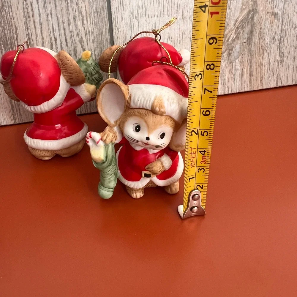 Homco Vintage Christmas Mouse Ornaments Set of 3 Ceramic Santa Mice 5252 Red